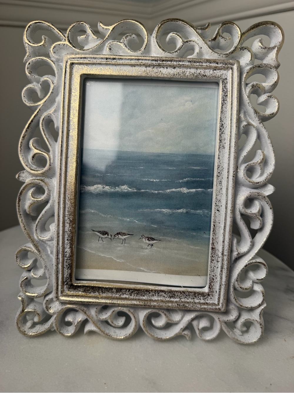 Vintage-Style White and Gold Ornate Photo Frame - Home Accents